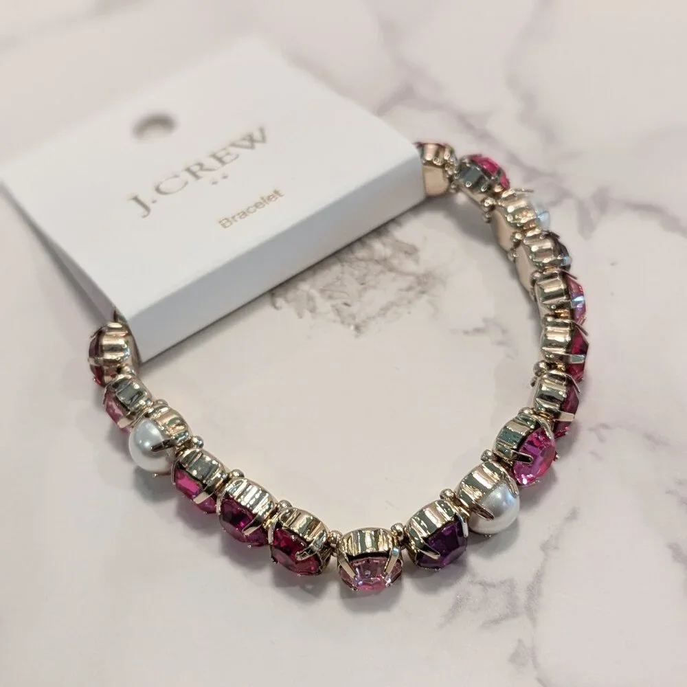 J.Crew Factory Crystal and Pearl Stretch Bracelet